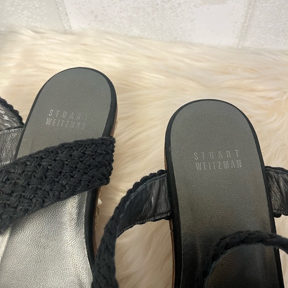 Stuart Weitzman Alexio Crochet Black Ankle Wrap Wedge Sandals Size 9 - Picture 6 of 8